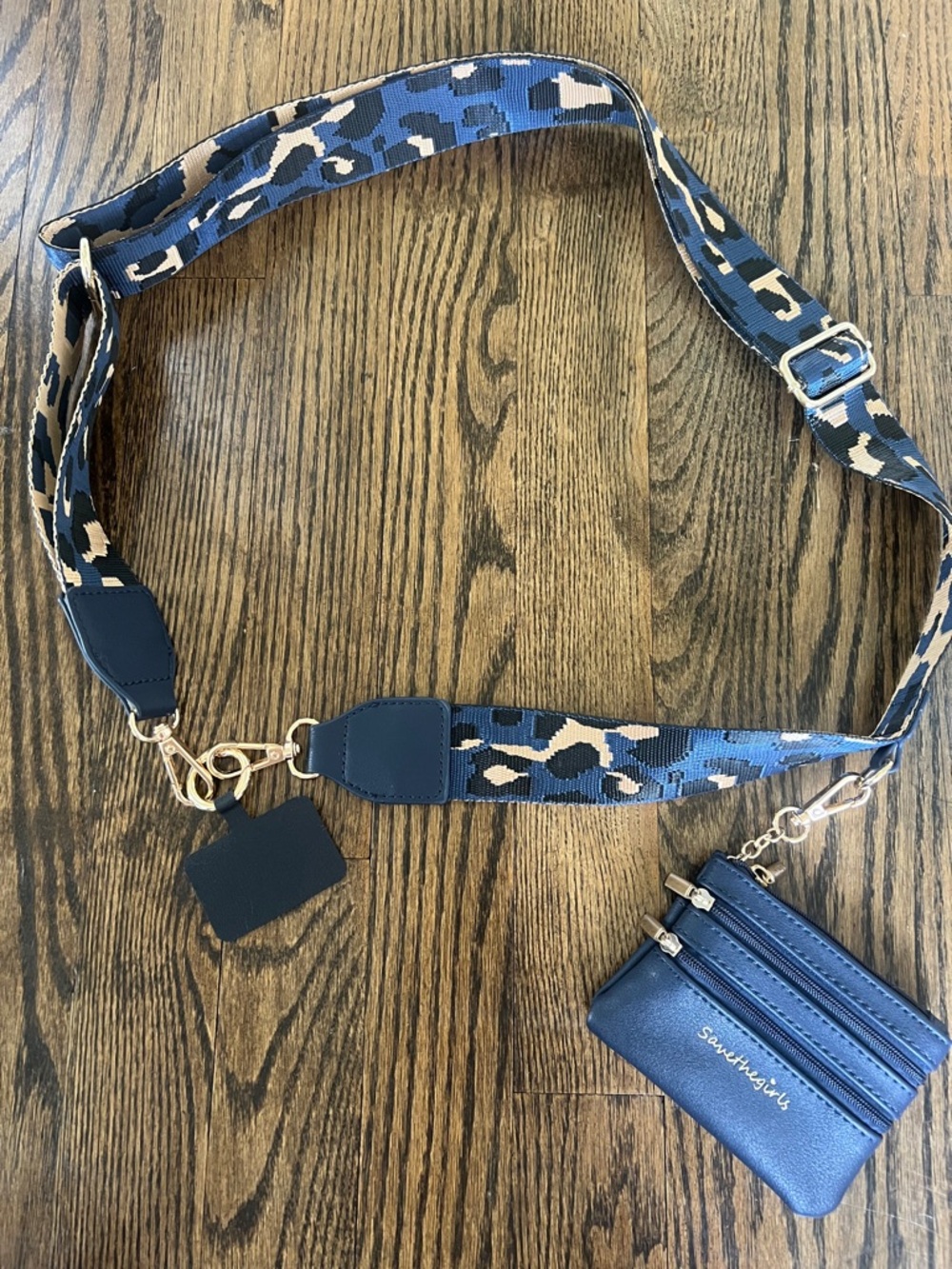 Save the Girls Navy Leopard-Print Adjustable Crossbody Strap with Coin Pouch